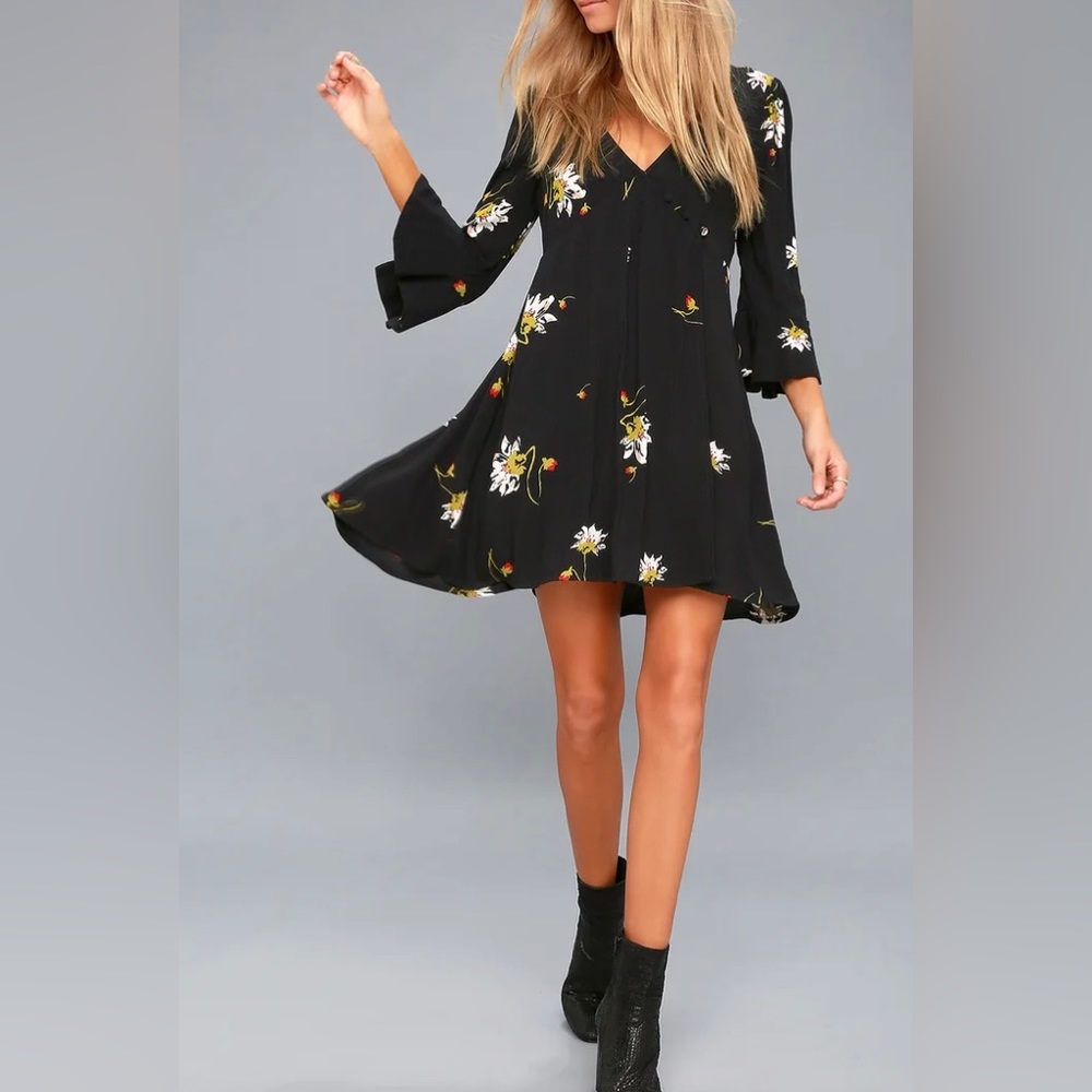 Free People Black Floral Mini Dress